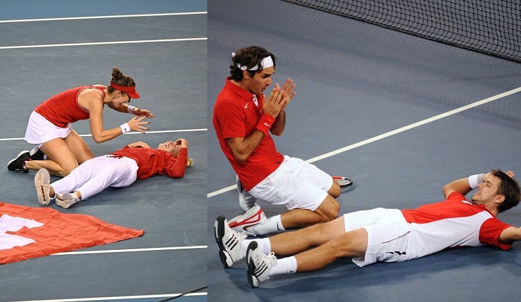El homenaje de las suizas campeonas a Federer y Wawrinka en la BJK Cup