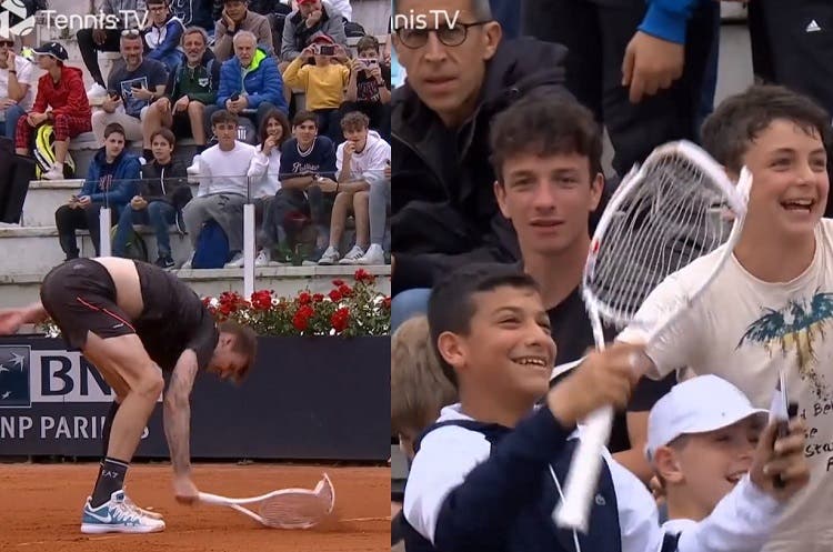 [VIDEO] Bublik hace trizas su raqueta y un niño se la lleva como trofeo en Roma