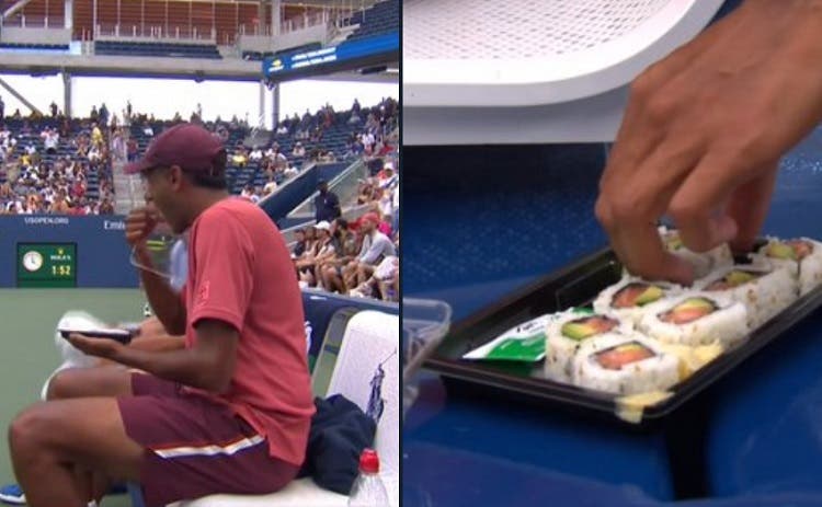 A la final: tenista come sushi en pleno partido y gana en el US Open